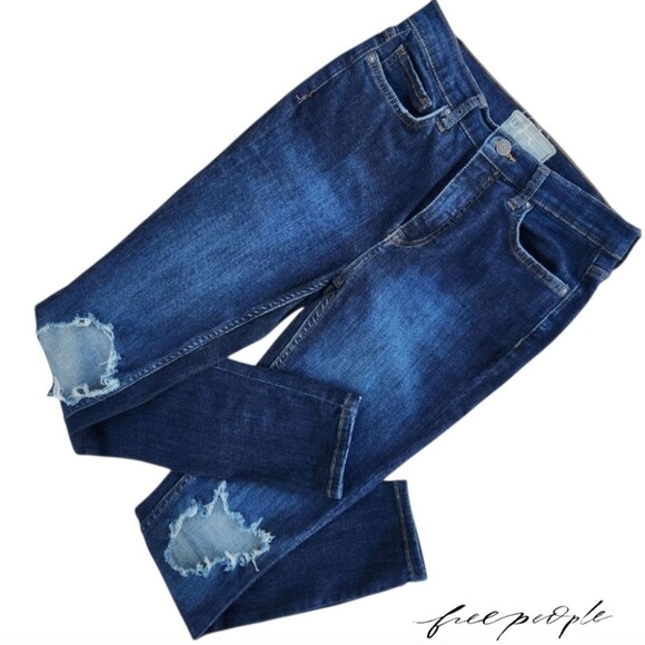 Free People Women Pants Busted Distressed High Rise Skinny Blue Jeans Size 28 - Picture 3 of 16